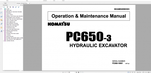 Komatsu Hydraulic Excavator PC650 3 Operation & Maintenance Manual SEAM02090303