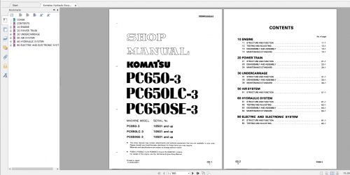 Komatsu Hydraulic Excavator PC650 3 PC650LC 3 PC650SE 3 Shop Manual SEBM02090307