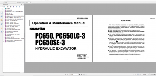 Komatsu Hydraulic Excavator PC650,PC650LC 3 PC650SE 3 Operation & Maintenance Manual SEAM02090306