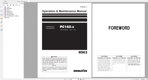 Komatsu Hydraulic Excavator PC160 8 Operation & Maintenance Manual PEN00505 C3 2014