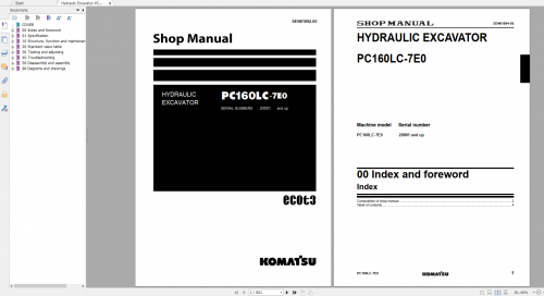 Komatsu Hydraulic Excavator PC160LC 7E0 Shop Manual SEN01892 05 2007
