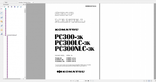 Komatsu Hydraulic Excavator PC300 3K PC300LC 3K PC300NLC 3K Shop Manual SEBM02073K00