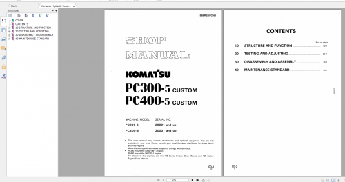 Komatsu Hydraulic Excavator PC300 5 Custom PC400 5 Custom Shop Manual SEBM0207C503