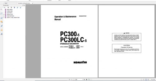 Komatsu Hydraulic Excavator PC300 5 PC300LC 5 Operation & Maintenance Manual SEAD02070501