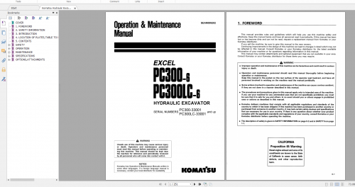 Komatsu Hydraulic Excavator PC300 6 PC300LC 6 Excel Operation & Maintenance Manual SEAM009202 1997