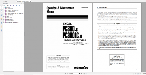 Komatsu Hydraulic Excavator PC300 6 PC300LC 6 Excel Operation & Maintenance Manual SEAM009204T 2002