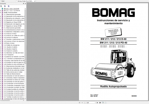Bomag Single Drum Roller BW 211 212 213 D 40, BW 211 212 213 PD 40 Operating Instructions 1