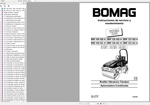 Bomag Tandem Vibratory Roller BW 100 120 125 (AC 4,AD 4) Operating Instructions 1