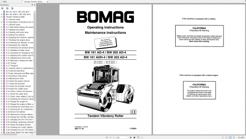 Bomag Tandem Vibratory Roller BW 161 202 203 (AD 4,ADH 4) Operating Instructions 1