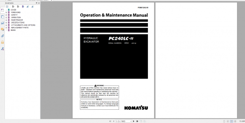Komatsu Hydraulic Excavator PC240LC 11 Operation & Maintenance Manual PEN01242 00 2019