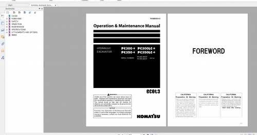 Komatsu Hydraulic Excavator PC300 8 PC300LC 8 PC350 8 PC350LC 8 Operation & Maintenance Manual PEN00