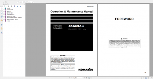 Komatsu Hydraulic Excavator PC360LC 11 Operation & Maintenance Manual PEN01012 02 2018