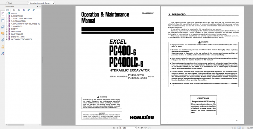 Komatsu Hydraulic Excavator PC400 6 PC400LC 6 Excel Operation & Maintenance Manual SEAM024500P 1998