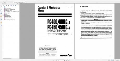 Komatsu Hydraulic Excavator PC400,400LC 6 PC450,450LC 6 Operation & Maintenance Manual SEAM009100