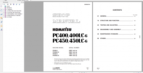 Komatsu Hydraulic Excavator PC400,400LC 6 PC450,450LC 6 Shop Manual SEBM006704 2004