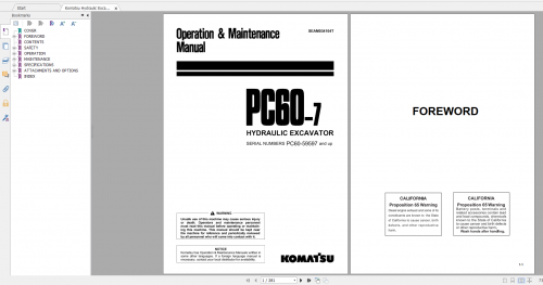 Komatsu Hydraulic Excavator PC60 7 Operation & Maintenance Manual SEAM034104T 2002