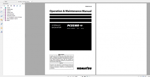 Komatsu Hydraulic Excavator PC88MR 10 Operation & Maintenance Manual PEN01034 02 2019