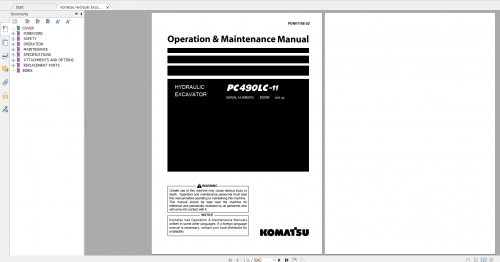 Komatsu Hydraulic Excavator PC490LC 11 Operation & Maintenance Manual PEN01188 02 2020