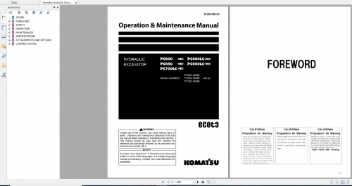 Komatsu Hydraulic Excavator PC600 8E0 PC600LC 8E0 PC650 8E0 PC650LC 8E0 PC700LC 8E0 Operation & Main