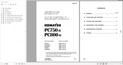 Komatsu Hydraulic Excavator PC750 6 PC800 6 Shop Manual SEBD008707 2000