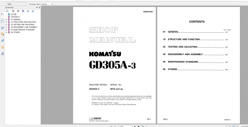Komatsu Motor Grader GD305A 3 Shop Manual SEBM018000 1999