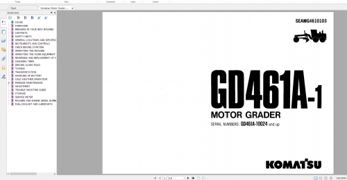 Komatsu Motor Grader GD461A 1 Operation & Maintenance Manual SEAMG4610103