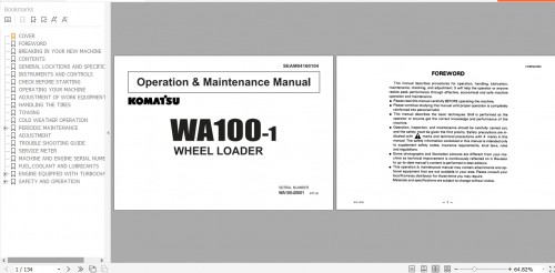 Komatsu Wheel Loader WA100 1 Operation & Maintenance Manual SEAM04160104