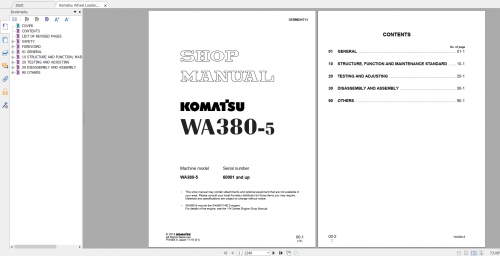 Komatsu Wheel Loader WA380 5 Shop Manual SEBM024713 2019