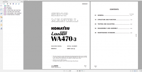 Komatsu Wheel Loader WA470 3 Shop Manual SEBM006307 2001