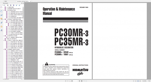 Komatsu Hydraulic Excavator PC30MR 3 PC35MR 3 Operation & Maintenance Manual WEAM011900 2009