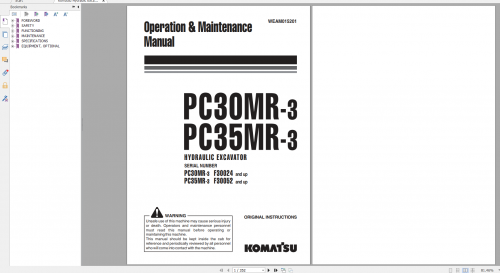 Komatsu Hydraulic Excavator PC30MR 3 PC35MR 3 Operation & Maintenance Manual WEAM015201 2012