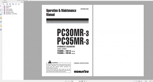 Komatsu Hydraulic Excavator PC30MR 3 PC35MR 3 Operation & Maintenance Manual WEAM015204 2016