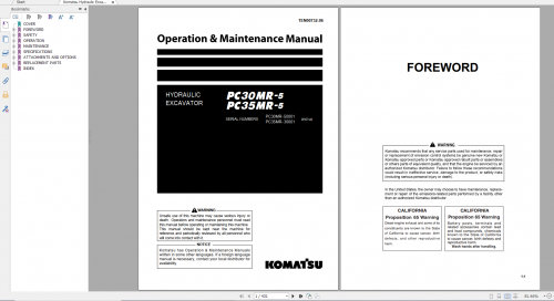 Komatsu Hydraulic Excavator PC30MR 5 PC35MR 5 Operation & Maintenance Manual TEN00732 06 2017