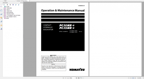 Komatsu Hydraulic Excavator PC30MR 5 PC35MR 5 Operation & Maintenance Manual TEN00838 01 2019