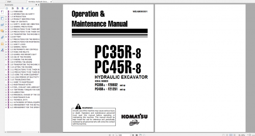Komatsu Hydraulic Excavator PC35R 8 PC45R 8 Operation & Maintenance Manual WEAM000301