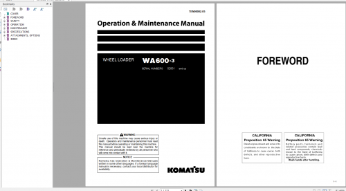 Komatsu Wheel Loader WA600 3 Operation & Maintenance Manual TEN00002 05 2019
