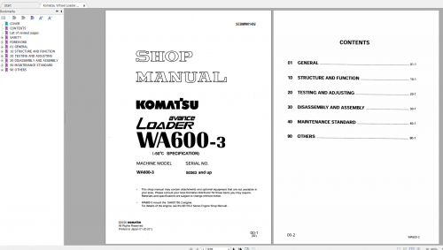 Komatsu Wheel Loader WA600 3 Shop Manual SEBMW01402 2020