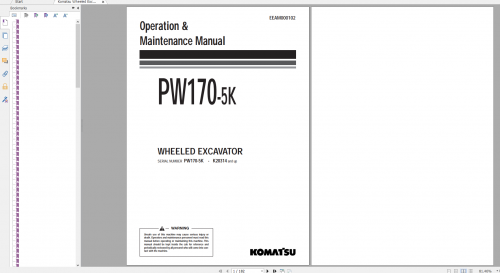Komatsu Wheeled Excavator PW170 5K Operation & Maintenance Manual EEAM000102