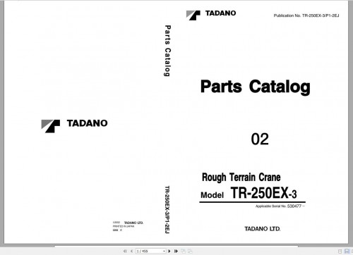 Tadano Hydraulic Crane TR 250E 3 00101 WS93B10 530511 Service Manual, Diagrams & Parts Catalog 2