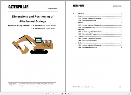 CAT Hydraulic Shovel 6020B Dimensions and Positioning of Attachment Borings Manual EM028315 00 1