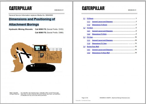 CAT Hydraulic Shovel 6090 FS Dimensions and Positioning Attachment Borings Service Information EM026