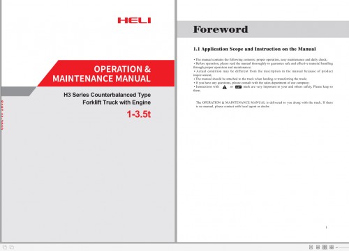 Heli Forklift H3 Series Counterbalanced 1 3.5t CPCD20 30 Operation & Maintenance Manual 1