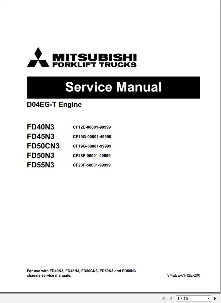 Mitsubishi Forklift MCFE FD55N3 Service Manual 2020 | Auto Repair ...