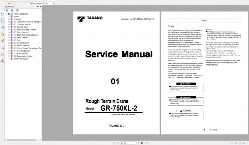 Tadano Mobile Crane GR 750XL 2 Service Parts Catalog Operator Manual Maintenance Manual and Circuit 