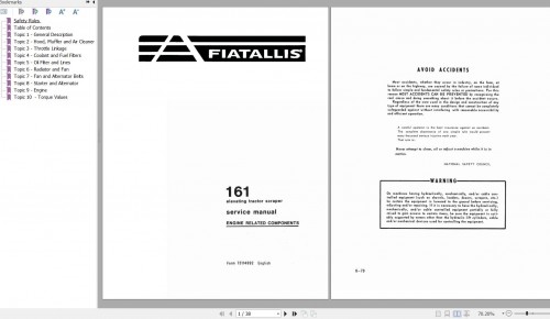 Fiat Allis Elevating Tractor Scraper 161 Engine Related Components Service Manual 73114982 1