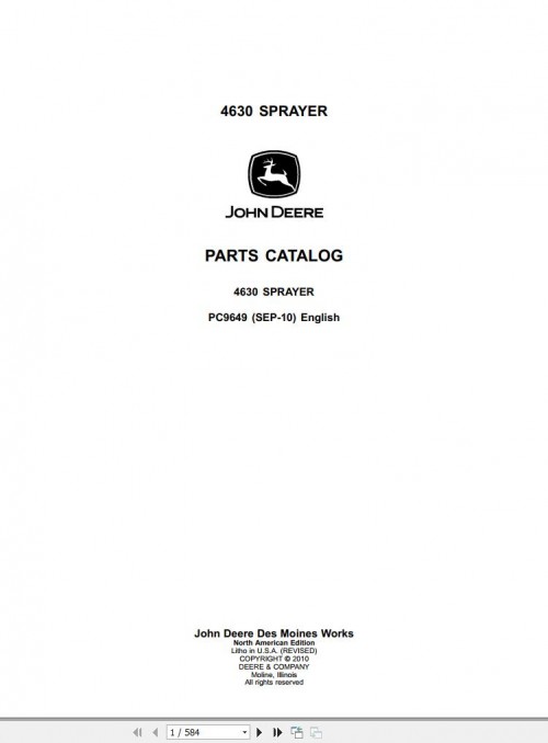 John Deere Sprayer 4630 Parts Catalog PC9649 2010 1