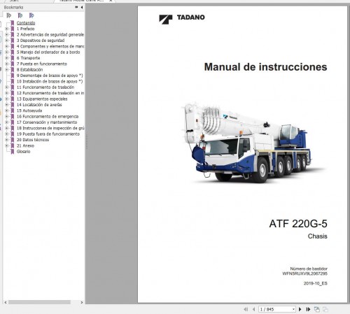 Tadano Mobile Crane ATF220G 5 Operator Manual WFN5RUXV9L2067295 2019 ES 1
