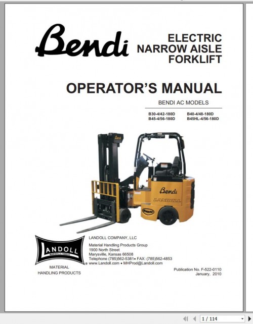 Bendi Forklift AC Operator Manual F 522 0110 1