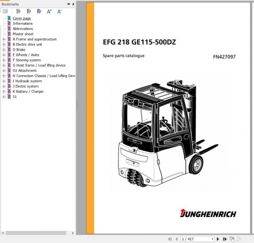Jungheinrich Forklift EFG 218 GE115 500DZ Spare Parts Manual FN427097 1
