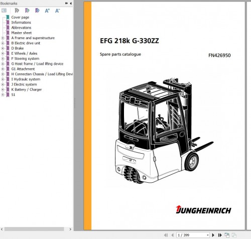 Jungheinrich Forklift EFG 218k G 330ZZ Spare Parts Manual FN426950 1